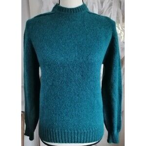 Lands' End Women's Vintage Sweater 100% Wool Made in Scotland Teal Size S